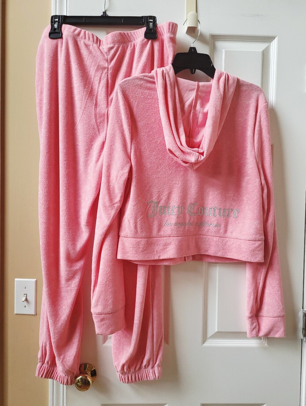 NWT Juicy Couture Pink Towel / Terry Tracksuit Set Hoodie & Joggers XL Flamingo